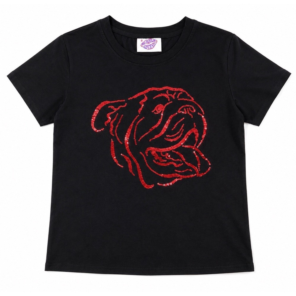 University of Georgia Bulldog Head Sequin Tee S Game Day Sparkle City UGA